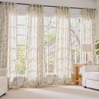 Green Vintage Floral Linen Curtains Farmhouse 38W X 90L 2 Panels | Elisa Series - Image 7