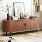 63" Fluted TV Stand with Power Outlet, Modern Media Console with Sliding Doors - Image 4