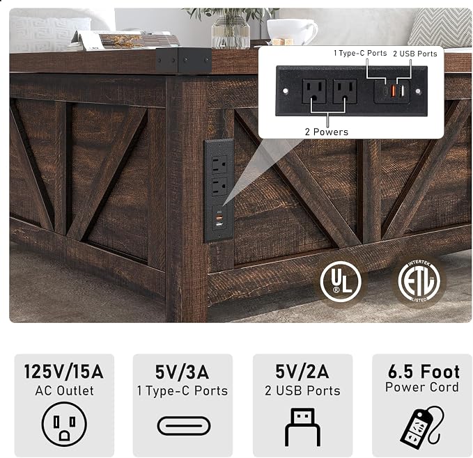 jimeimen Farmhouse Lift Top Coffee Table - Image 4