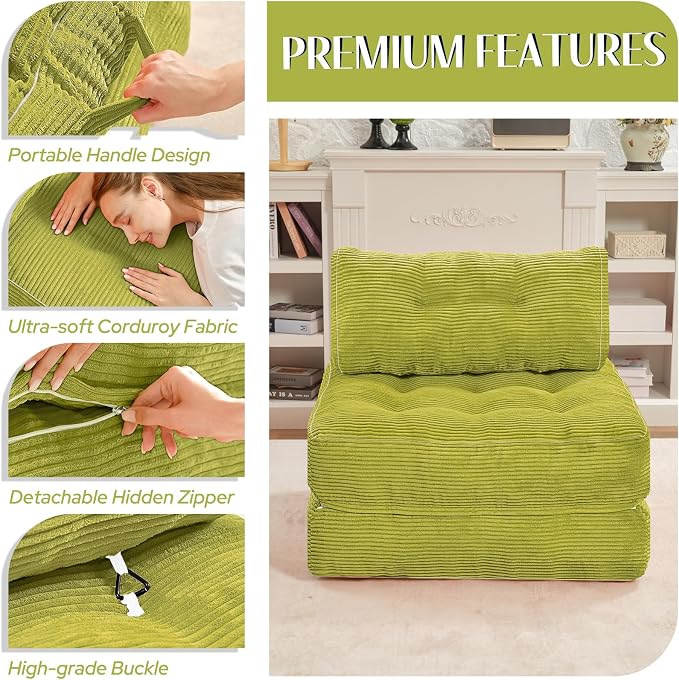 HABUTWAY Folding Sofa Bed, Convertible Sleeper Chair Bed w/Dual-Pillow & Handle - Image 6