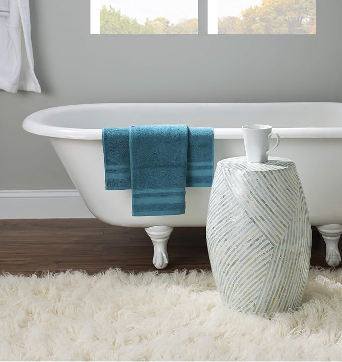 Linon Tylin Ivory and Blue Capiz Drum Accent Table - Image 5