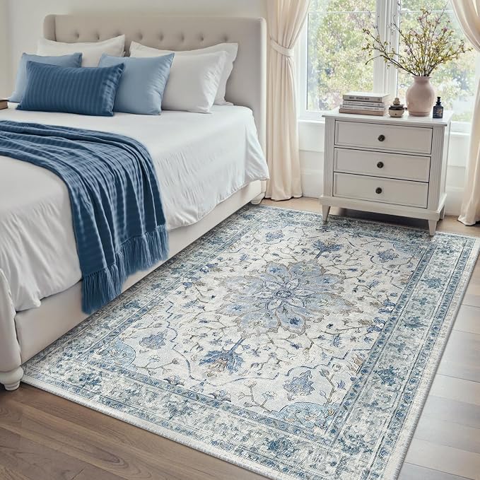 RELEANY Washable Area Rug, Water Repellent, Pet Friendly, Vintage Floral Boho - Image 2