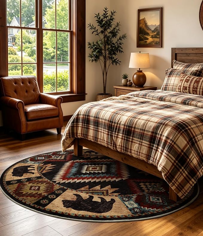 Southwestern Round Rug 6ft, Low Pile Soft Circle Area Rug - Image 8