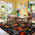 RELEANY Floral Washable 6x9 Area Rugs Black | Flower Carpet Print Boho Cute Non - Image 2