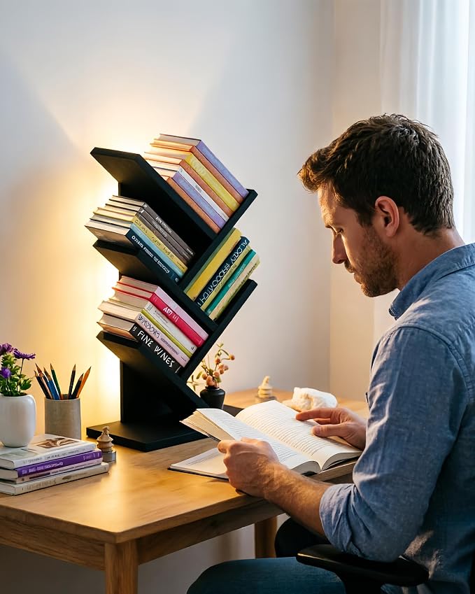 Godferyxin Bookshelf with Liting, Small Bookshelf LED and Desktop Book Shelf - Image 3