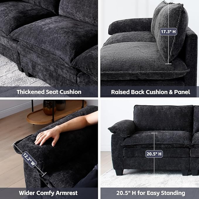 mestyl Modular Sectional Sofa Comfy Cloud Couch, U Shaped 3 Deep Seat Sofa Couch - Image 5
