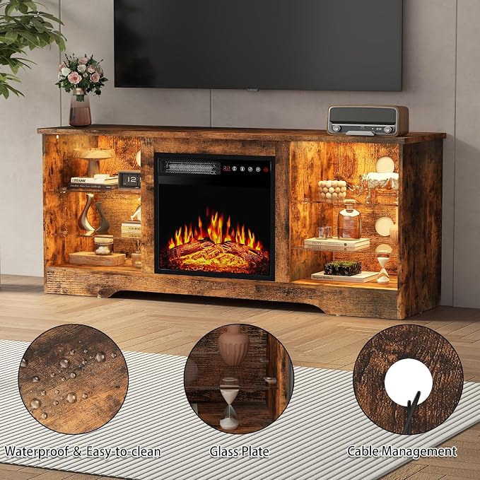 PRETZI Fireplace TV Stand with 18" Fireplace Up to 65" TVs, TV Media Console - Image 5