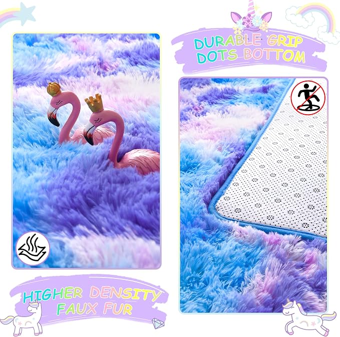 5x7 Tie-Dyed Blue Purple Pink Fluffy Area Rug Non-Slip - Image 5