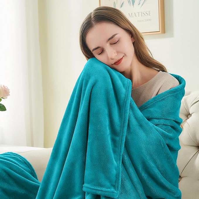BEDELITE Fleece Blanket Soft Plush Queen Size Bed Blanket Teal Blue 90"x90" | - Image 3