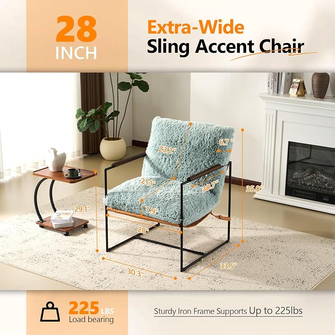 VINGLI 28" Wide Plush Upholstery Sling Modern Accent Chairs Set of 2, Reading - Image 2