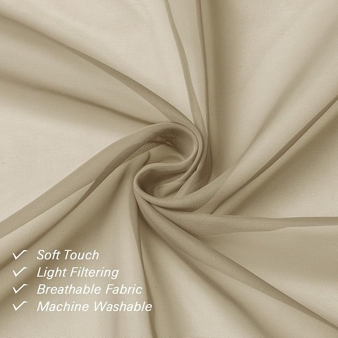 Taupe Sheer Curtains 90 Inches Long 2 Panels, Elegant Light Filtering Voile - Image 5