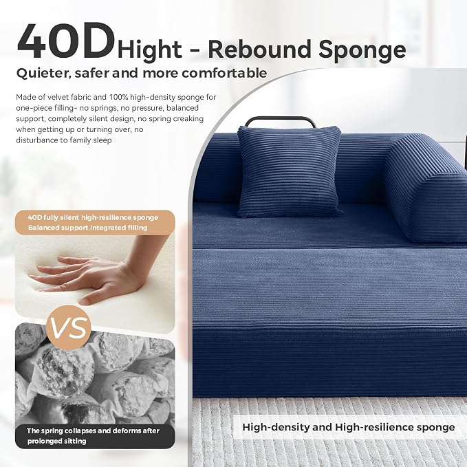 Convertible Sofa Bed with Corduroy Pillow, Comfy Floor Sofa Bed Compressed Sofa - Image 7