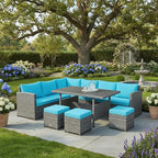 Tangkula 7 Pieces Patio Furniture Set, Outdoor Sectional Rattan Dining Sofa Set - Image 3