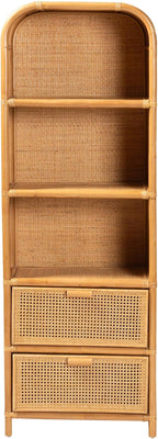 Bali & pari Curacao Modern Bohemian Light Honey Rattan 2-Drawer Bookcase - Image 5