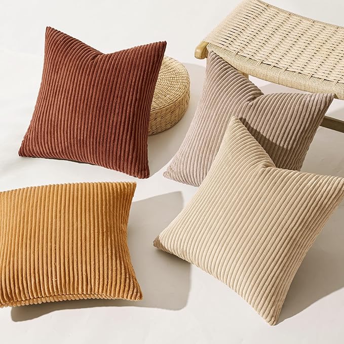 MIULEE Fall Corduroy Decorative Throw Pillow Covers Terracotta 18x18 | Set of 4 - Image 7