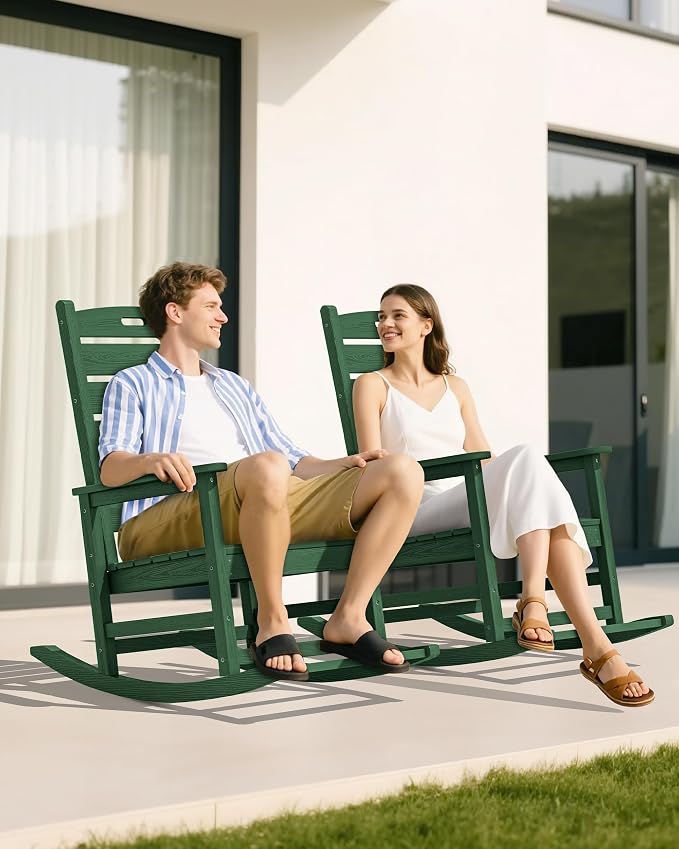 SERWALL Outdoor Rocking Chair Set of 4, Oversized HDPE Patio Rocking Chair - Image 8