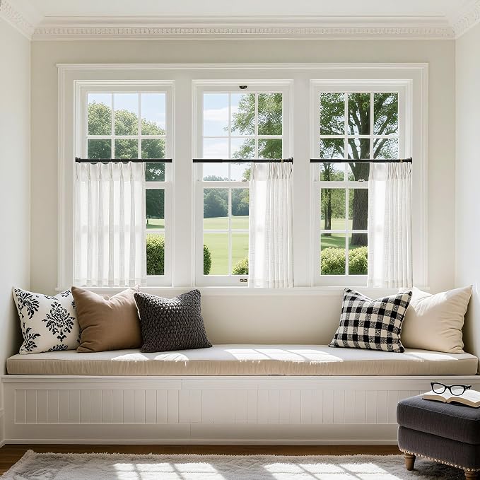 Beige White Linen Kitchen 24 Inch Curtain 2 Panels Pinch Pleat | Off White - Image 8