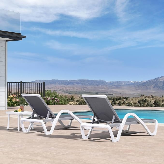 PURPLE LEAF Patio Chaise Lounge Chair Set of 3 Outside Aluminum Plastic - Image 4