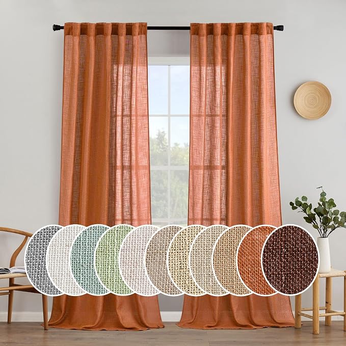 MIULEE Orange Fall Linen Curtains 52x90 Inch 2 Panels by MIULEE