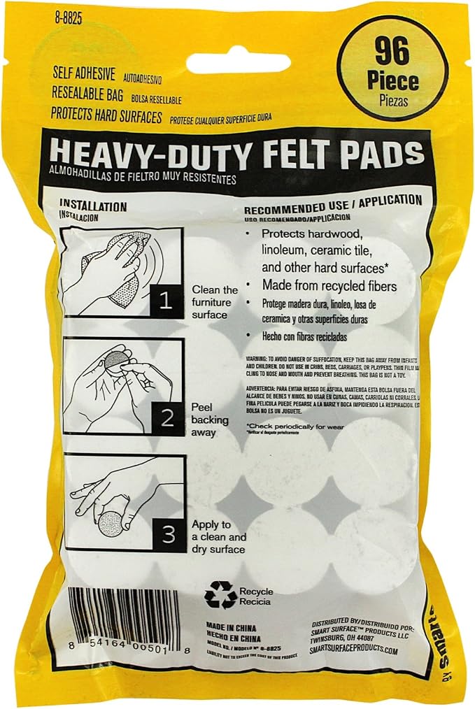 Smart Surface 8825 Heavy Duty Self Adhesive Furniture Felt Pads 1-Inch Round - Image 2