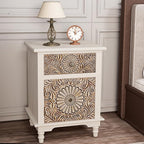 HOMPUS White Nightstand with Drawer & Storage, Fully-Assembled Flower Motif - Image 10