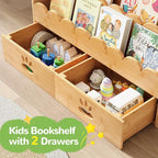 ELYKEN Kids Bookshelf with 2 Drawers, 3-Tier Bamboo Book Shelf - Image 5