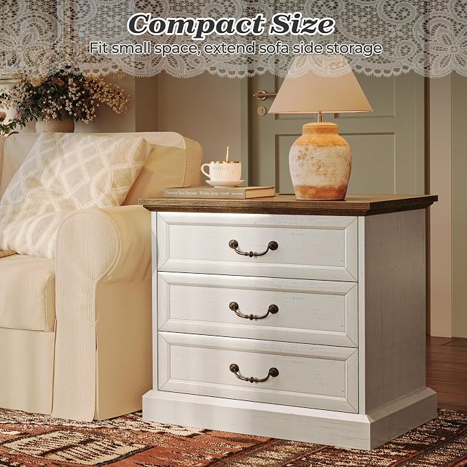 Huuger Nightstand with Charging Station, 3 Drawer Night Stand Set of 2 - Image 9