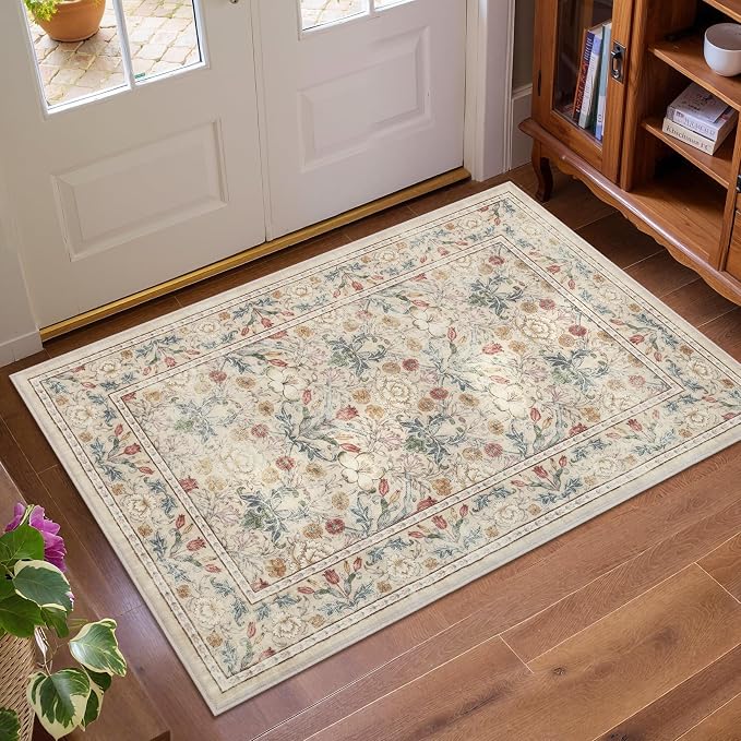 GarveeHome Small Beige Entryway Rug, 2x3 Washable Front Door Rug Indoor by GarveeHome