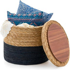 Wimarsbon Round Pouf Ottomans, Handwoven Natural Water Hyacinth Seagrass Pouffe by Wimarsbon