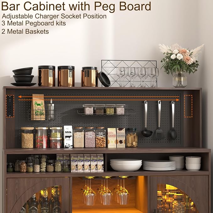 54" Coffee Bar Cabinet with Pegboard, Baskets & Movable Charging Station - Image 4