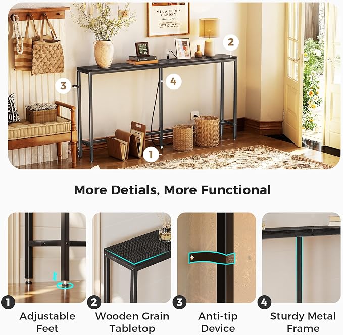 SUPERJARE Console Table with Outlet, 63 Inch Sofa Table with Charging Station - Image 8