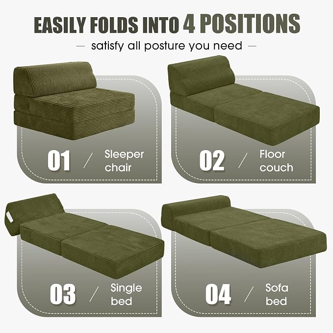 Kasunpul Folding Sofa Bed with Pillow, Memory Foam Fold Out Chair Bed, - Image 5