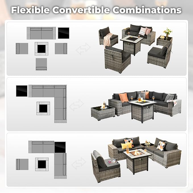 ovios 7 Pieces Patio Furniture Set, Outdoor Wicker Sectional Sofa - Image 2
