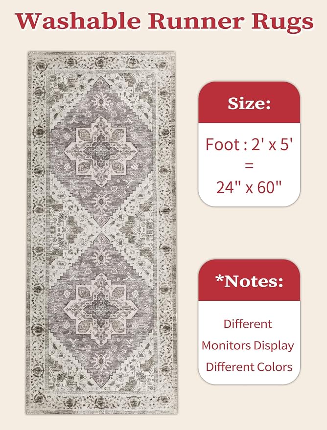 SERISSA 2x5 Washable Non Slip Boho Runner Rug - Image 2