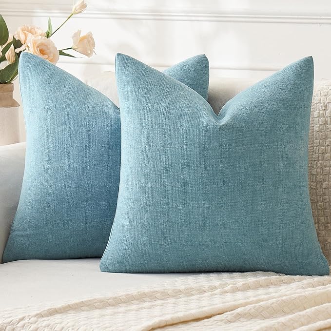 MIULEE Smoke Blue Chenille Couch Throw Pillow Covers, 16x16 | Set of 2 by MIULEE