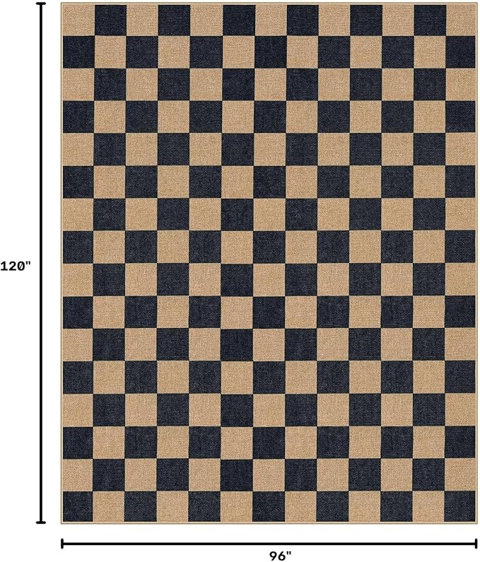 Lahome Checkered Easy Jute Living Room Rug, 8x10 Outdoor Rugs Washable | - Image 2