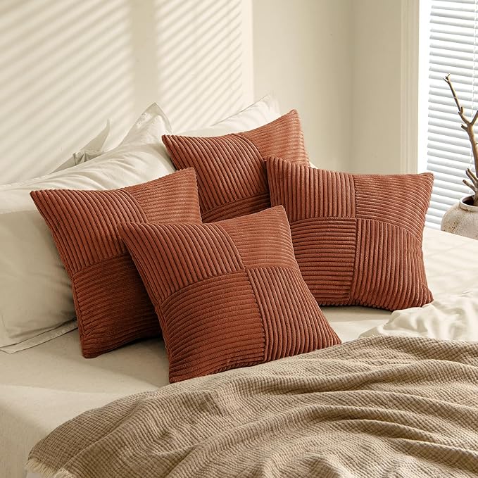 MIULEE Fall Boho Farmhouse Rust Decorative Throw Pillow Covers 18x18 Inch 4 - Image 4