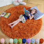 Amdrebio Burnt Orange Small Shag Round Circle Area Rug 3Ft by Amdrebio