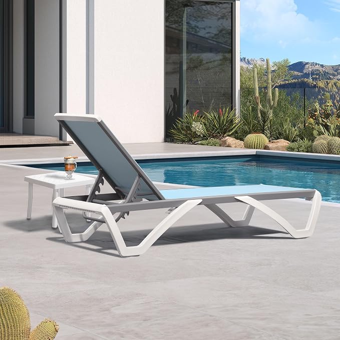 PURPLE LEAF Patio Chaise Lounge Chair Set Outside Aluminum Plastic Stackable - Image 3