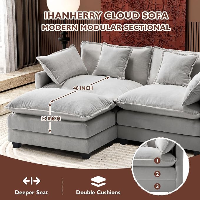 Ihanherry 77" L Shaped Modern Sofa Modular Sectional Cloud Couch - Image 3