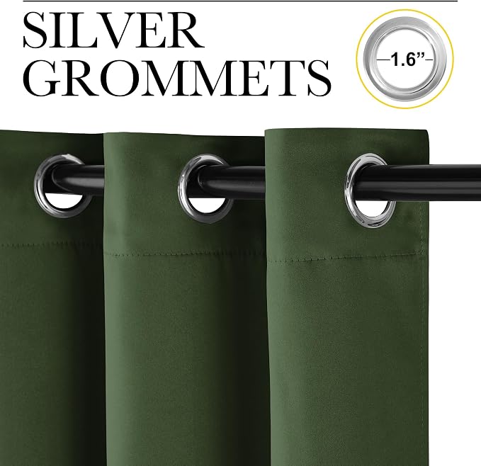 NICETOWN Dark Green Curtains for Bedroom, Grommet Blackout Window Treatments - Image 2