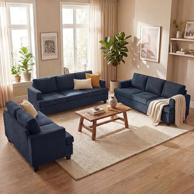 YOUDENOVA Sofa, 3 Piece Set Comfy Sofa, Loveseat & 2 3-Seater Couch by YOUDENOVA