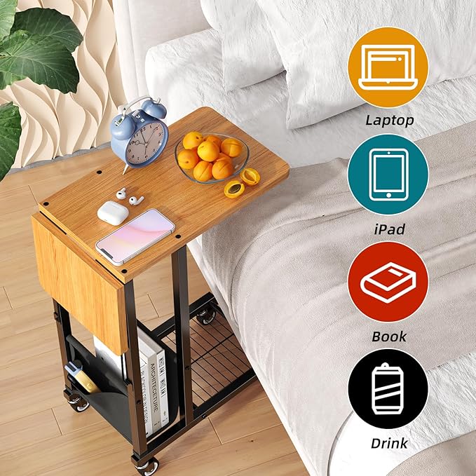 Simple Trending C Shaped End Table, Folding TV Tray Couch Side Table - Image 6