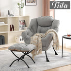 Tiita Lazy Chair with Ottoman, Light Grey Modern Large Accent Chair, Comfy - Image 7
