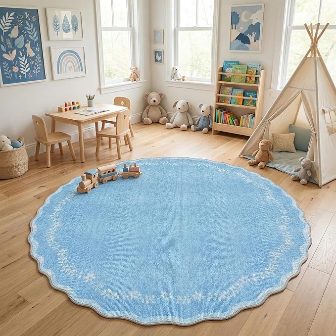 GarveeHome Round Rugs 6ft Scalloped Washable Circle Rug by GarveeHome