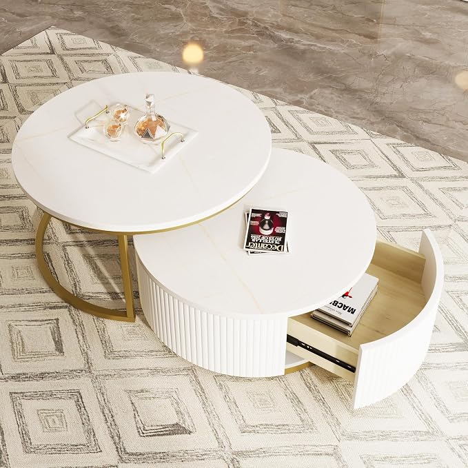 Modern Round Nesting Coffee Table Fluted - Image 4
