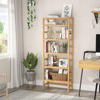 Homykic 6-Tier Bamboo Bookshelves and Bookcases, Adjustable 63.4”Tall Shallow - Image 4