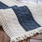Macrame Table Runner Cream Beige and Blue Boho Table Runners - Image 5