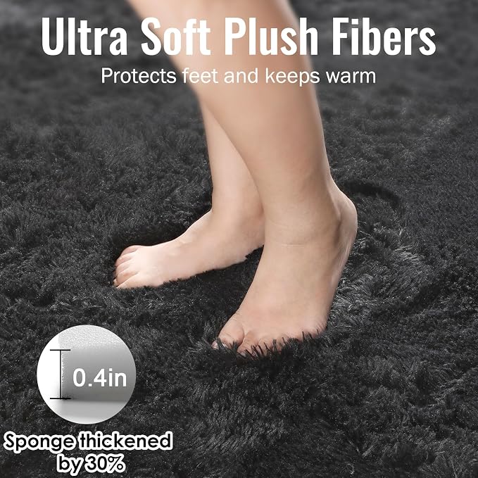 Black Runner Rugs for Bedroom, Living Room 2x6 Small Plush Fluffy Boys Rug | - Image 6