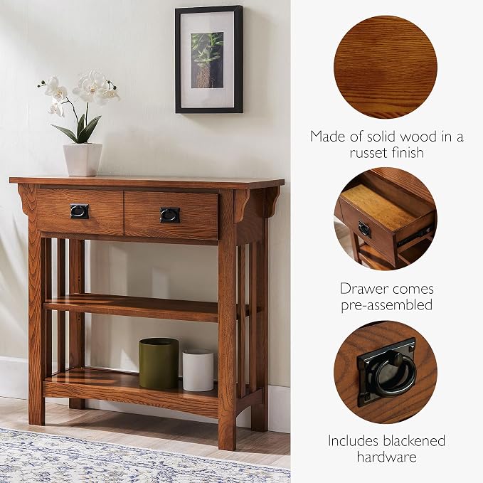 Leick Home Mission Impeccable Bookshelf, Solid Wood, 2 Drawers, 2 Shelves - Image 6